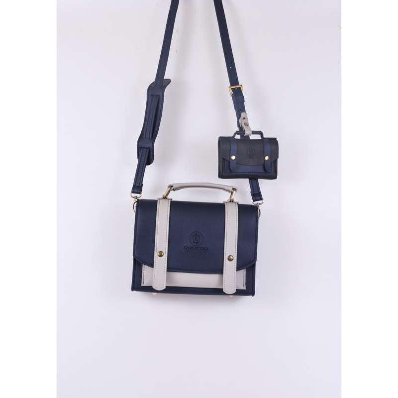 KHÔISTORE Cặp đeo chéo unisex 𝐓𝐚𝐛𝐢 có quai xách xanh navy xám size 25cm thiết kế thủ công tặng ví mini