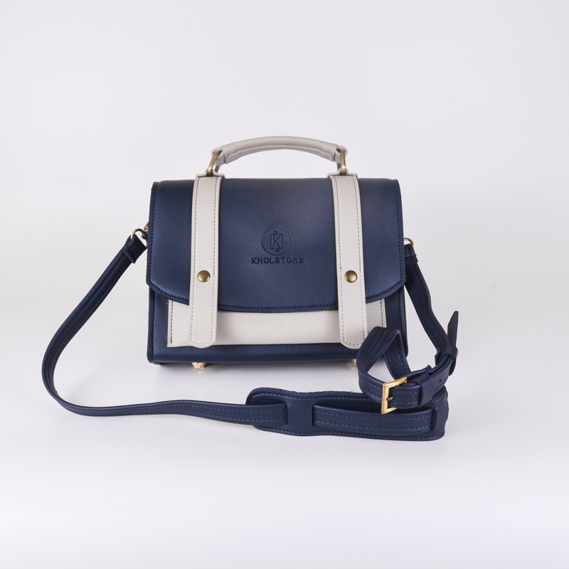 KHÔISTORE Cặp đeo chéo unisex 𝐓𝐚𝐛𝐢 có quai xách xanh navy xám size 25cm thiết kế thủ công tặng ví mini