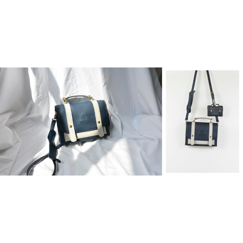 KHÔISTORE Cặp đeo chéo unisex 𝐓𝐚𝐛𝐢 có quai xách xanh navy xám size 25cm thiết kế thủ công tặng ví mini