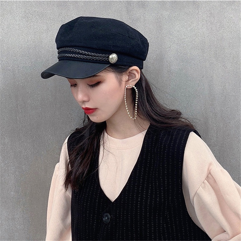 Mũ Beret Phong Cách Thủy Thủ Cá Tính Cho Nữ, Mũ Nồi Thời Trang Có Dây Chỉnh Size Mũ