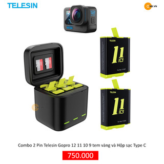 Gopro 12 11 10 9 Combo 2 Pin Telesin và Hộp Sạc Type C 2023