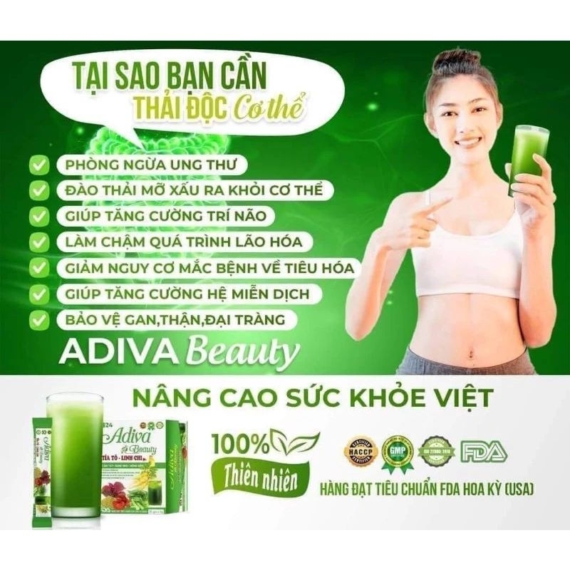 Trà Adiva  beauty tía tô linh chi hộp 30 gói Chính hãng