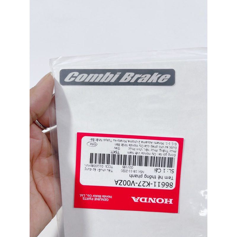 Tem hệ thống phanh chữ Combi Brake 7.5x1.1cm, tem zin Chính hãng Honda