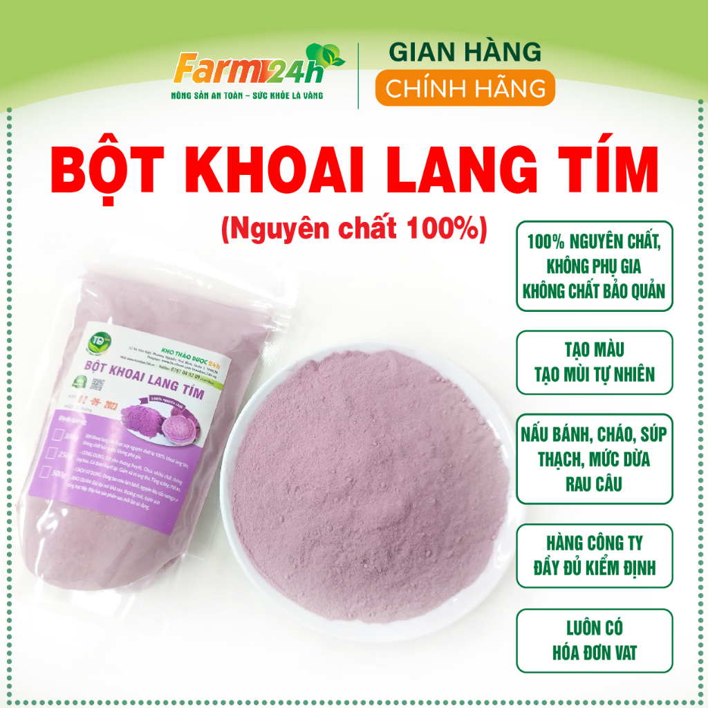 Bột khoai lang tím nguyên chất 100%, không phẩm màu, dùng làm bánh, nấu ăn và pha chế thơm ngon, an toàn