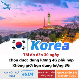 Sim du lịch Hàn Quốc tốc độ cao 4G không giới hạn dung lượng