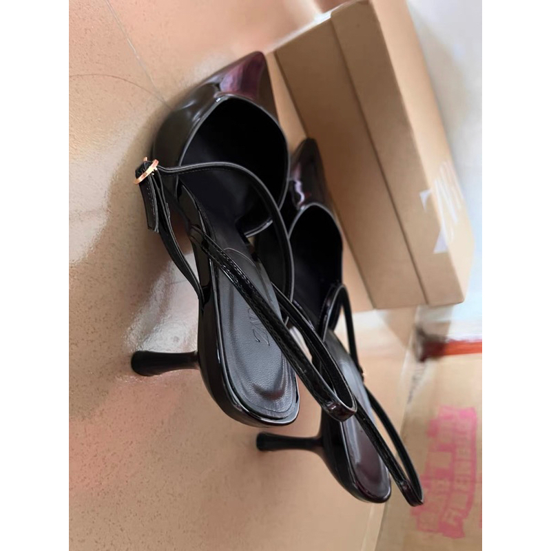 Giày zara trơn mũi nhọn gót muller đế 7cm 2 quai