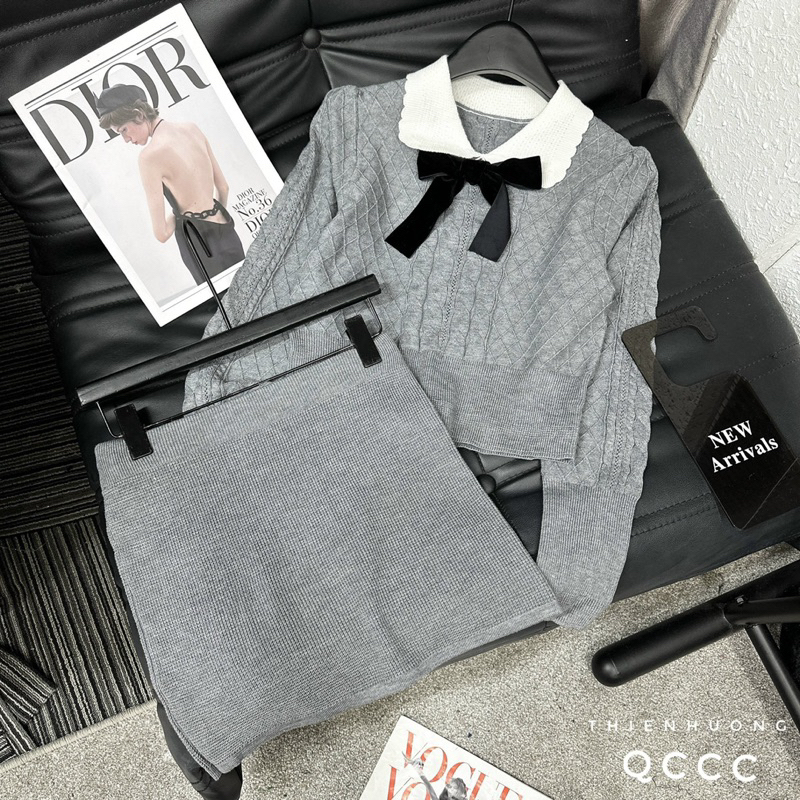 Set Áo Len Tay Cổ Tròn + Chân Váy Xòe hàng qc Loại 1