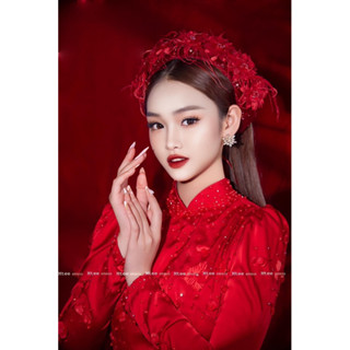 Mấn đội đầu áo dài cao cấp dành cho cô dâu thêu đính hoa tua lông - Phụ kiện cưới Bích Dung