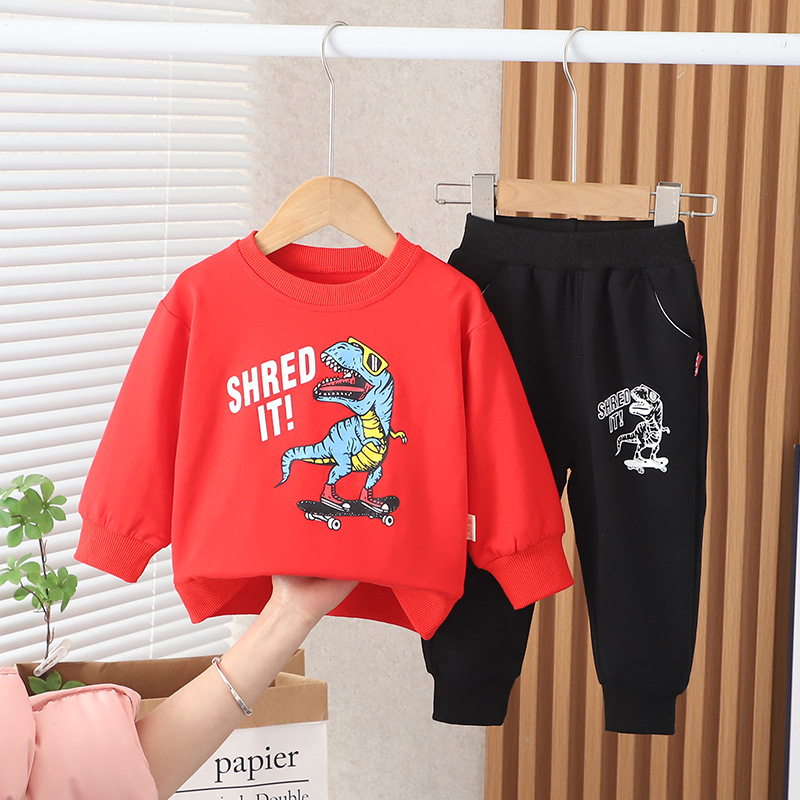 Bộ thu đông dài tay in hình khủng long 3 màu chất da cá đẹp cho bé