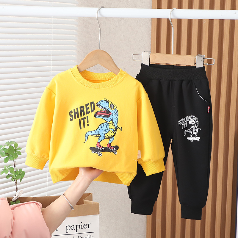 Bộ thu đông dài tay in hình khủng long 3 màu chất da cá đẹp cho bé