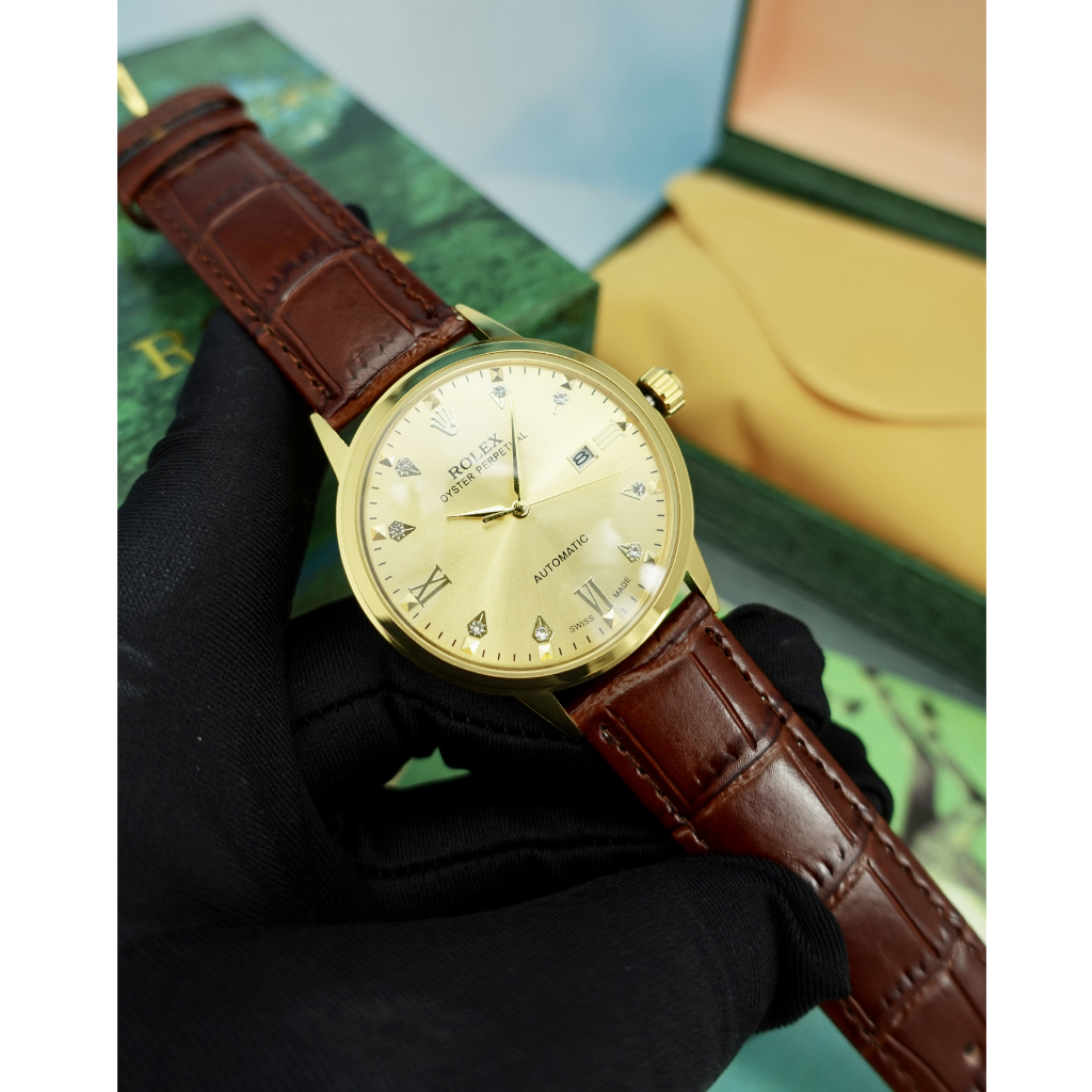 Đồng Hồ Nam Rolex JAPAN WATCH Thiết Kế Kim Trôi Dây Da Cao Cấp Chống Xước Size 41mm