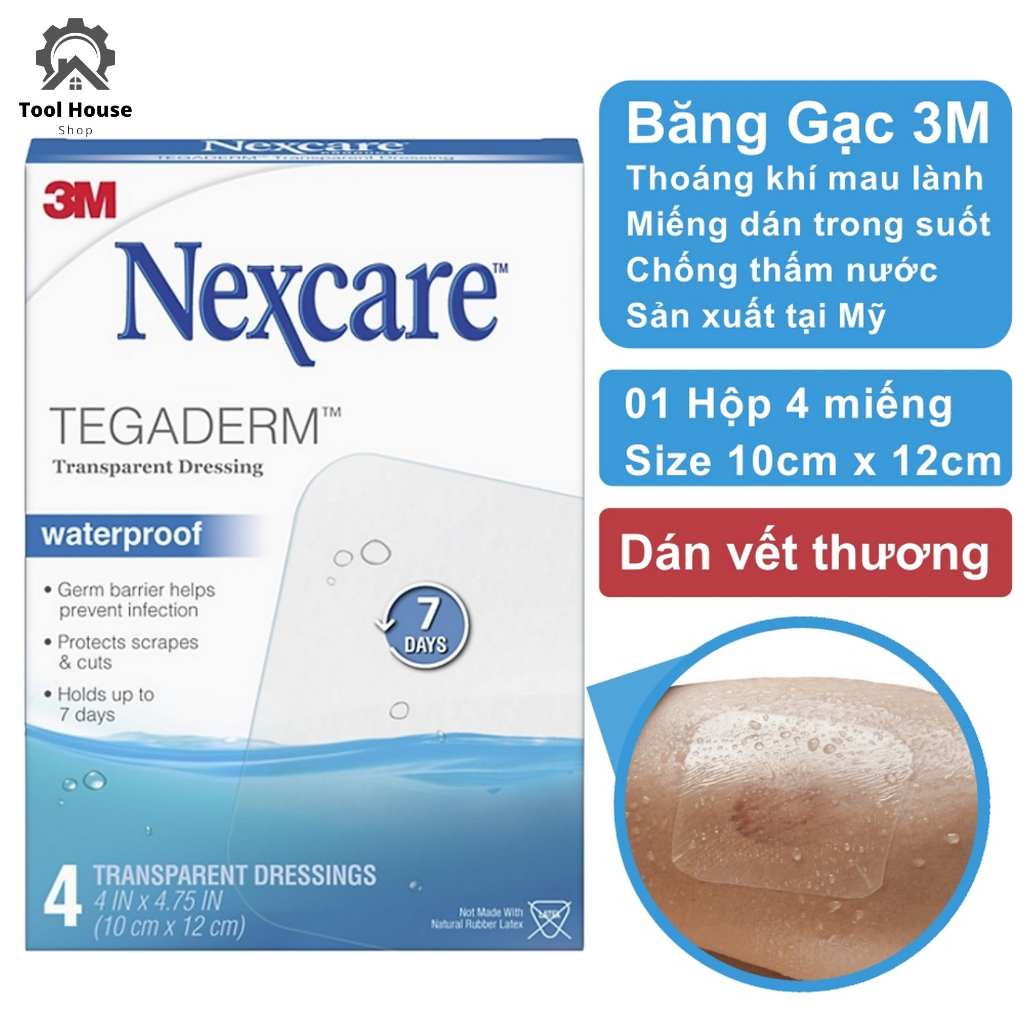 Miếng dán vết thương - băng keo cá nhân vô trùng trong suốt Nexcare 3M H1626 Size 10x12cm (hộp 4 miếng)