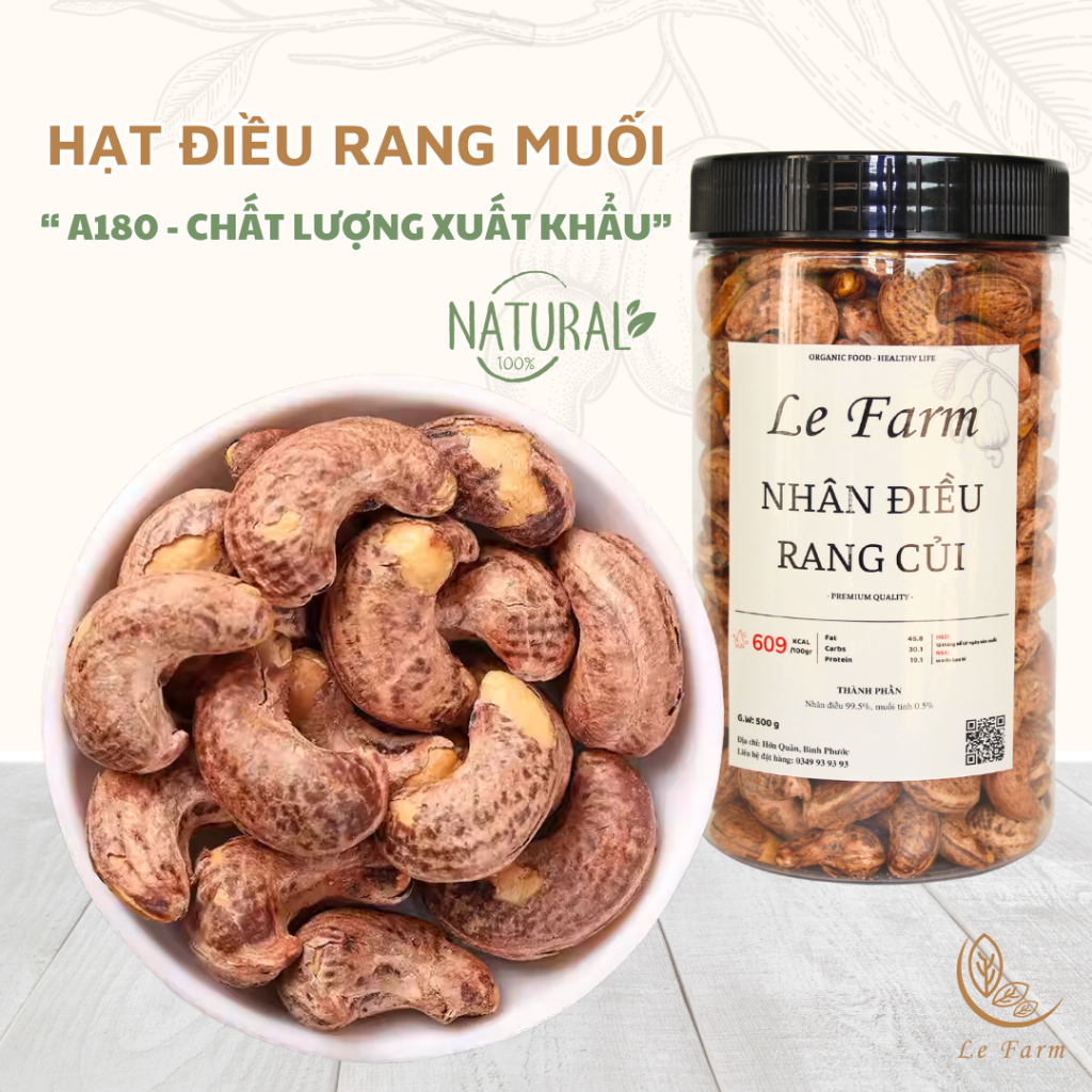 Hạt điều rang muối nguyên hạt LE FARM giàu dinh dưỡng 500g