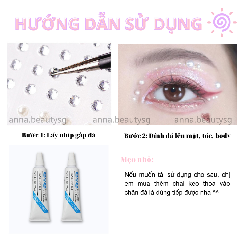 Đá đính mặt lấp lánh, đá gắn make up, hạt đính mắt có sẵn keo, phụ kiện trang trí tóc