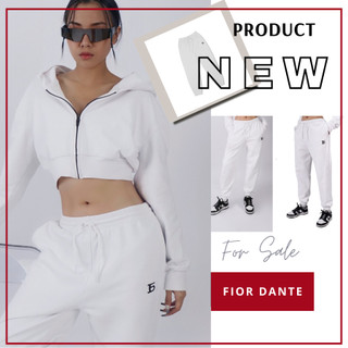 Quần Jogger Nữ Thêu LOGO FIOR DANTÉ Form Rộng Màu Trắng 100% Vải Cotton Lưng Thun Co Dãn