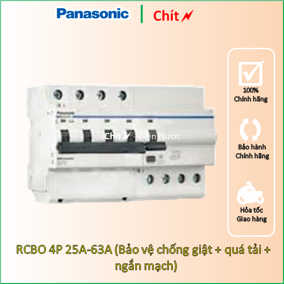 RCBO 4P A 25A 32A 40A 50A 63A  Aptomat át tô mát 3 pha chống giật rò quá tải ngắn mạch Panasonic Pana - Chít electric