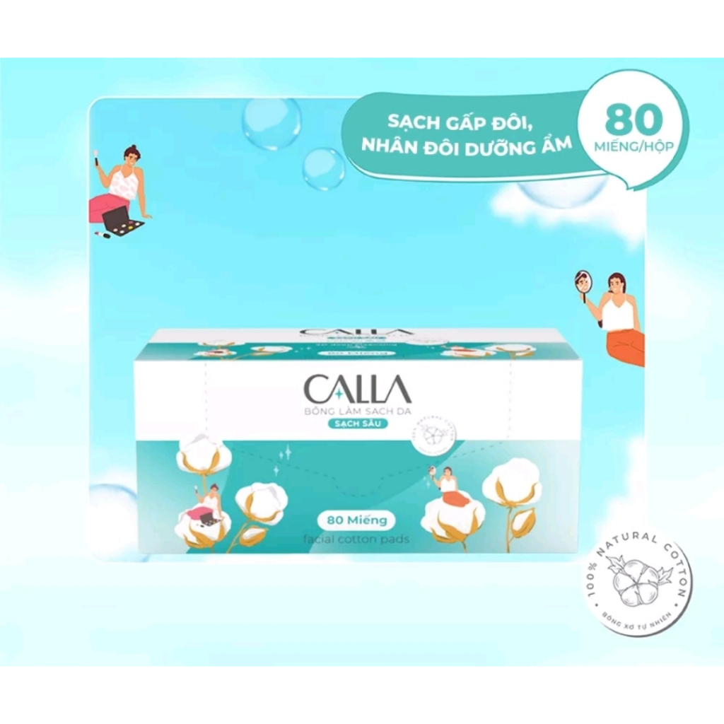 Bông tẩy trang Calla/ Simple hộp 80 miếng Lành Tính & Hiệu quả da trông khoẻ và đàn hồi 100% cotton