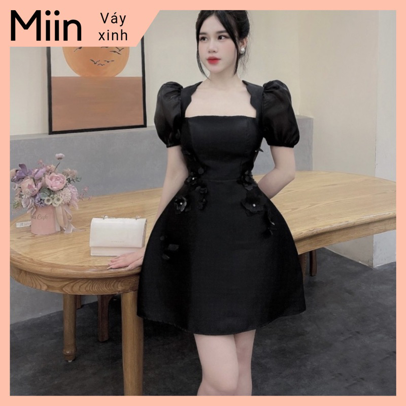 Váy Tapta Đính Hoa Cổ Vát Sóng