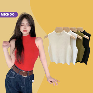 Áo Len Len Lông Thỏ Sát Nách MICHOO Chất Mềm Mịn Dáng Ngắn