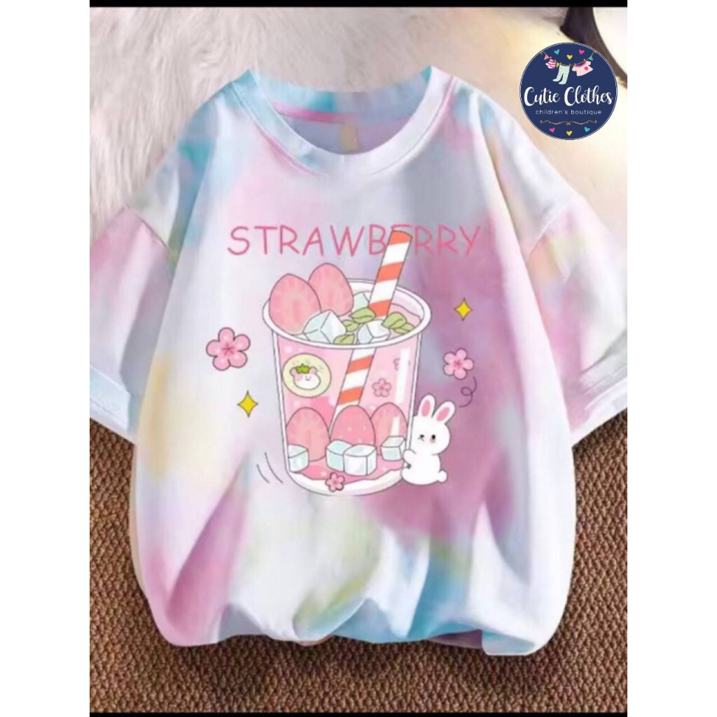 Áo Ngắn Tay Loang Màu Cho Bé Gái, Áo Trà Sữa Trắng Loang Cho Bé, Họa Tiết Trà Sữa Xinh Yêu, Phối Màu