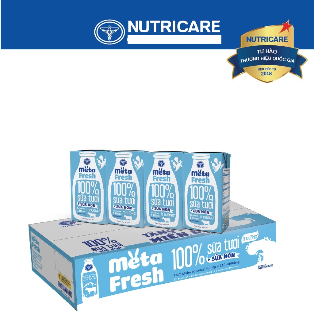 Thùng sữa tươi Nutricare Meta Fresh Ít Đường 110ml x 12 lốc