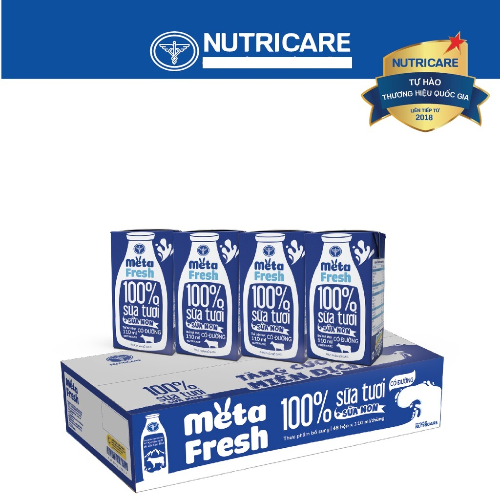 Thùng sữa tươi Nutricare Meta Fresh Có Đường 110ml x 12 Lốc