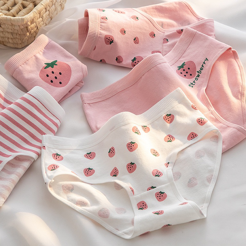 Quần Lót Coton Dành Cho Các Bé Gái-Quần Lót-Chíp Xinh Họa Tiết Trái Dâu Siêu Cute