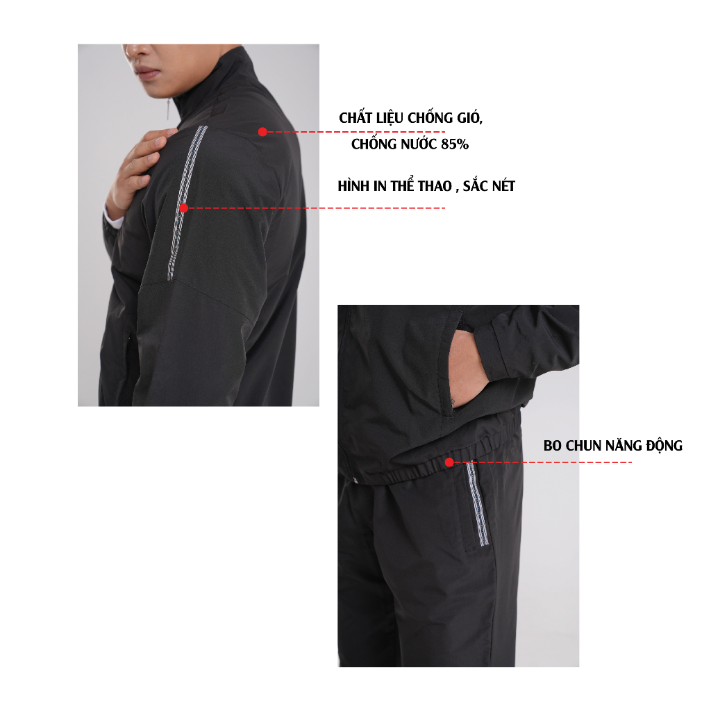 Bộ Quần Áo Khoác Nam Thu Đông Vải Gió Dài Tay Thể Thao Cao Cấp Chính Hãng