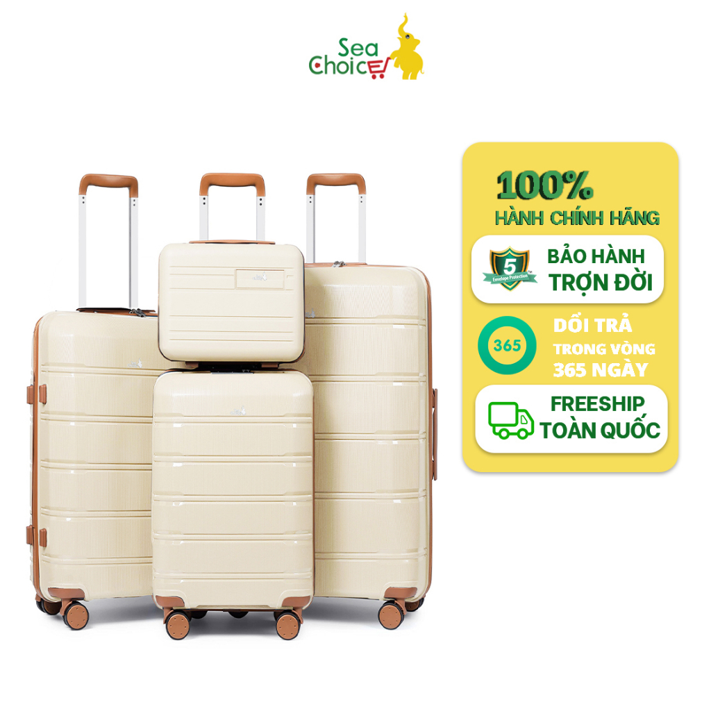 Vali du lịch Sea Choice chất liệu PP nhẹ Size 12+20/24/28'' có khóa TSA Bánh xe 360° Dây kéo YKK bảo hành 5 năm