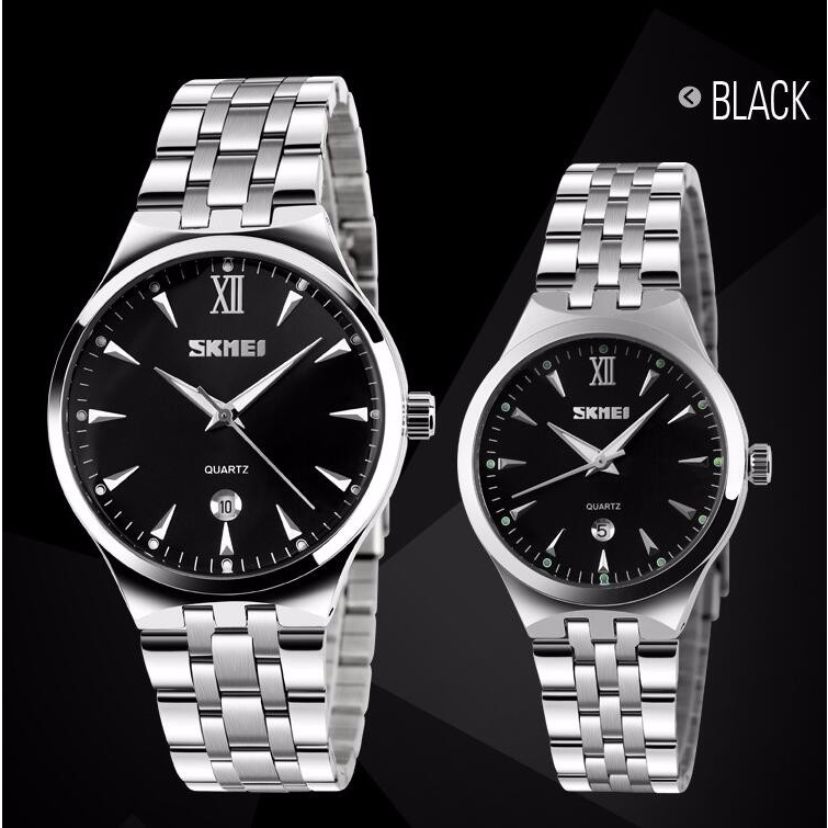 ĐỒNG HỒ ĐÔI SKMEI 9071 DÂY THÉP KHÔNG GỈ, THIẾT KẾ LỊCH LÃM, CUỐN HÚT - HÀNG CHÍNH HÃNG
