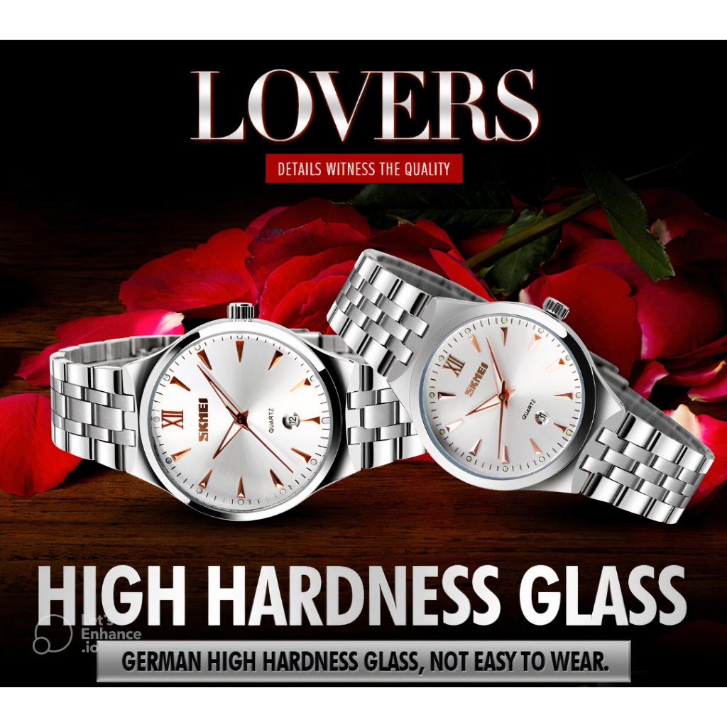ĐỒNG HỒ ĐÔI SKMEI 9071 DÂY THÉP KHÔNG GỈ, THIẾT KẾ LỊCH LÃM, CUỐN HÚT - HÀNG CHÍNH HÃNG