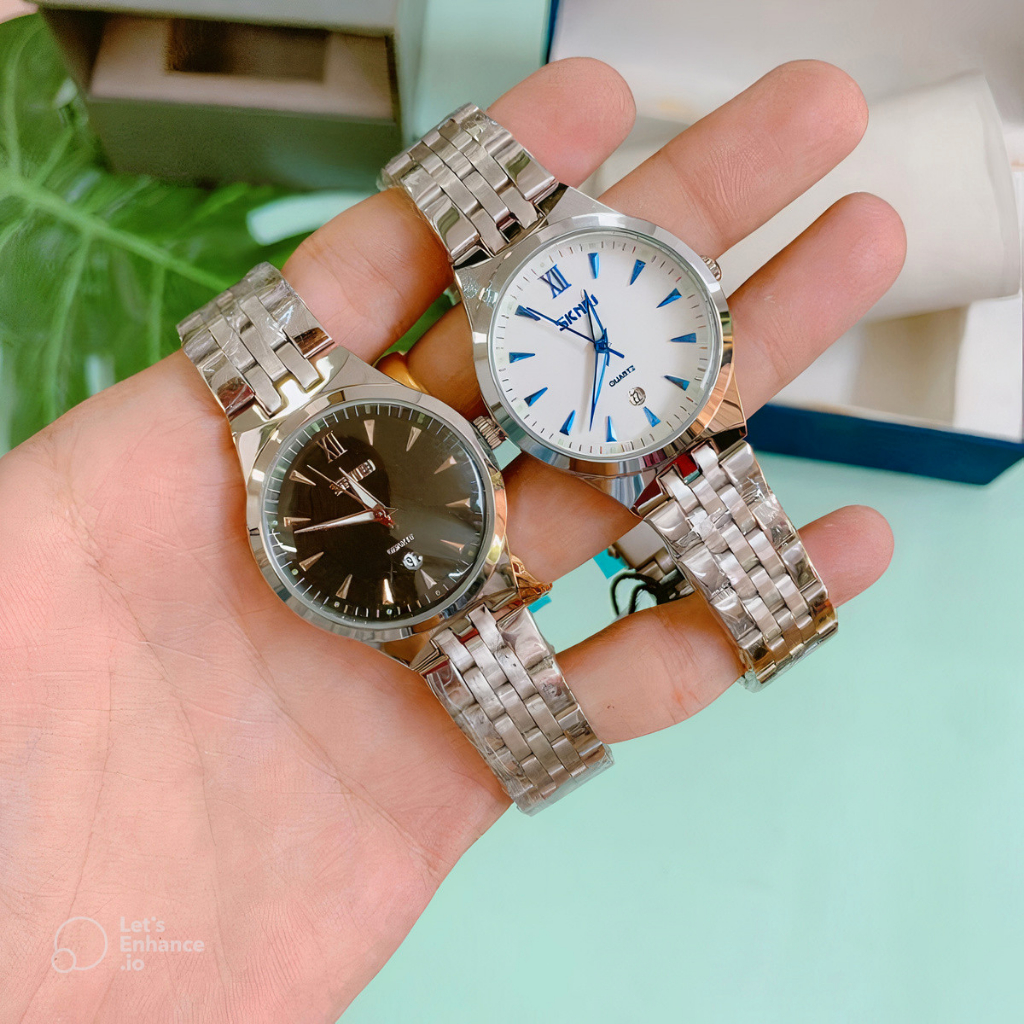ĐỒNG HỒ ĐÔI SKMEI 9071 DÂY THÉP KHÔNG GỈ, THIẾT KẾ LỊCH LÃM, CUỐN HÚT - HÀNG CHÍNH HÃNG