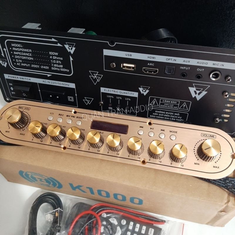 Mạch loa kéo xách tay K1000, 100W, 2 Kênh