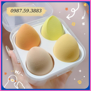 Hộp gồm 4 mút tán kem nền, Bộ 4 Mút Trang Điểm, Mút tán kem nền, Miếng mút trang điểm tiện dụng