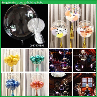 Bong bóng Jumbo Trong suốt nhựa PE,bóng Bobo, Galaxy kèm tua rua, kim tuyến, trang trí sinh nhật, tiệc cưới