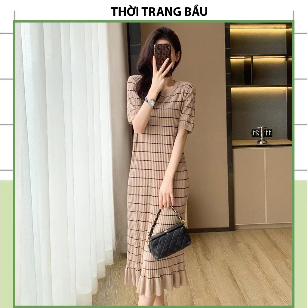 VÁY ĐẦM LEN CÔNG SỞ DỰ TIỆC THỜI TRANG-ĐẦM BẦU LEN QUẢNG CHÂU DÁNG SUÔNG PHỐI VIỀN SANG CHẢNH DÁNG TIỂU THƯ FRSIZ