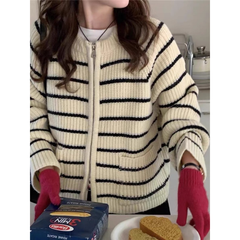 Áo cadigan len kẻ ngang zipper comic 1689