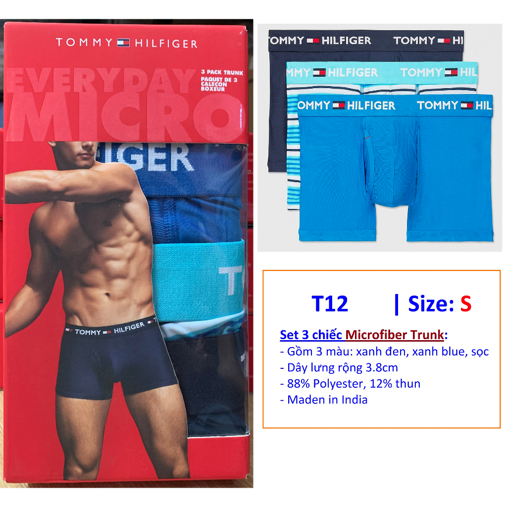 Chính hãng Mỹ - T11,12 S,M Quần lót nam Tommy Hilfiger thun lạnh Microfiber Trunk boxer
