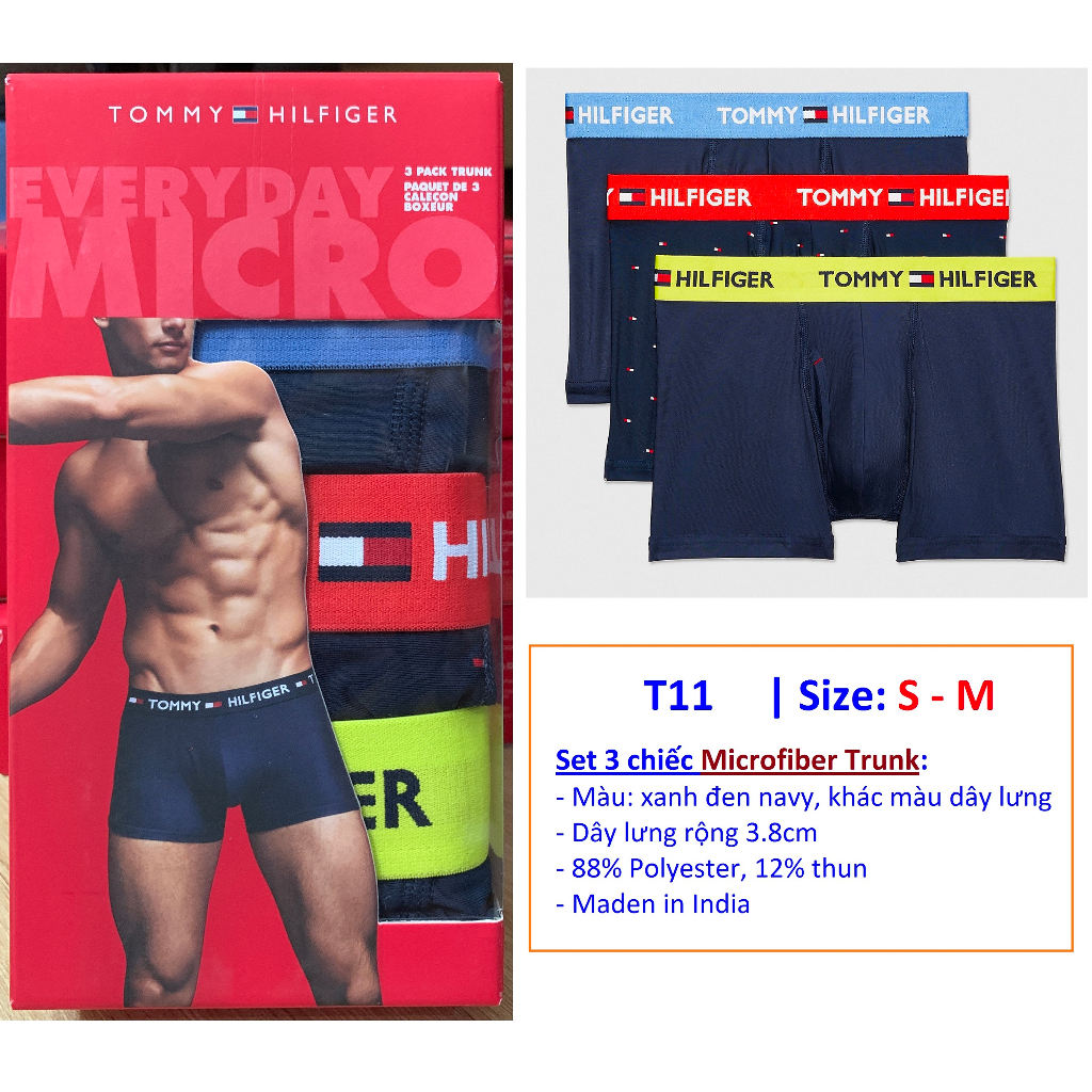 Chính hãng Mỹ - T11,12 S,M Quần lót nam Tommy Hilfiger thun lạnh Microfiber Trunk boxer