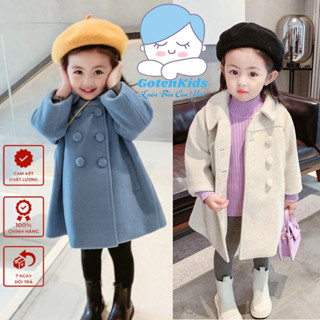 Áo khoác dạ dày dặn hai hàng nút cài trước ngực thời trang mùa đông xinh xắn dành cho bé gái