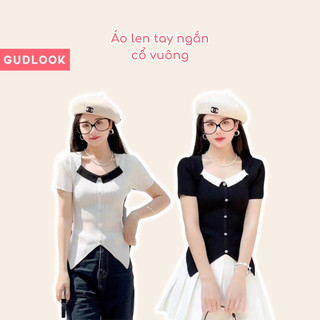 Áo len nữ vạt v gudlook cổ vuông form ôm tôn dáng 3 màu