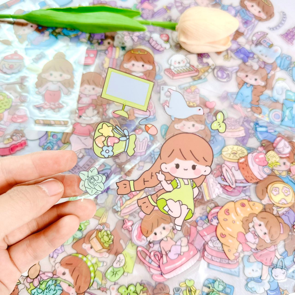 Set 20 tấm Sticker cute trang trí dán tập vở, bình nước, bút nước