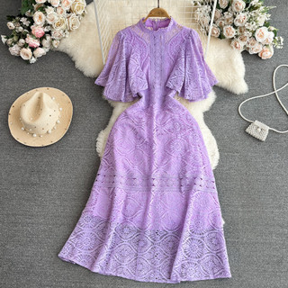 #3808 [Order] Đầm ren tay ngắn màu tím có lót trong siêu xinh