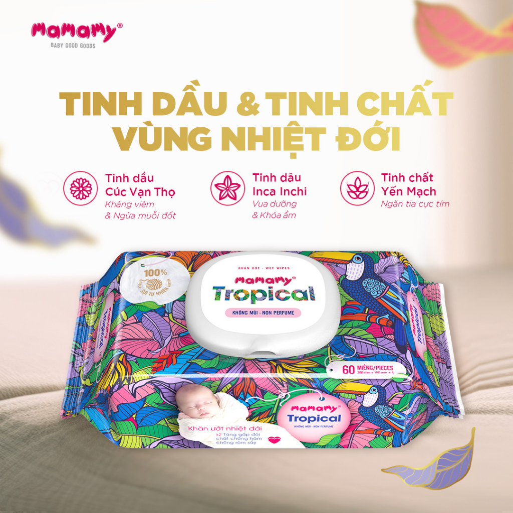 Combo 5 gói Khăn ướt Mamamy Tropical Premium kháng khuẩn ngừa hăm 90 tờ date MỚI NHẤT 2026