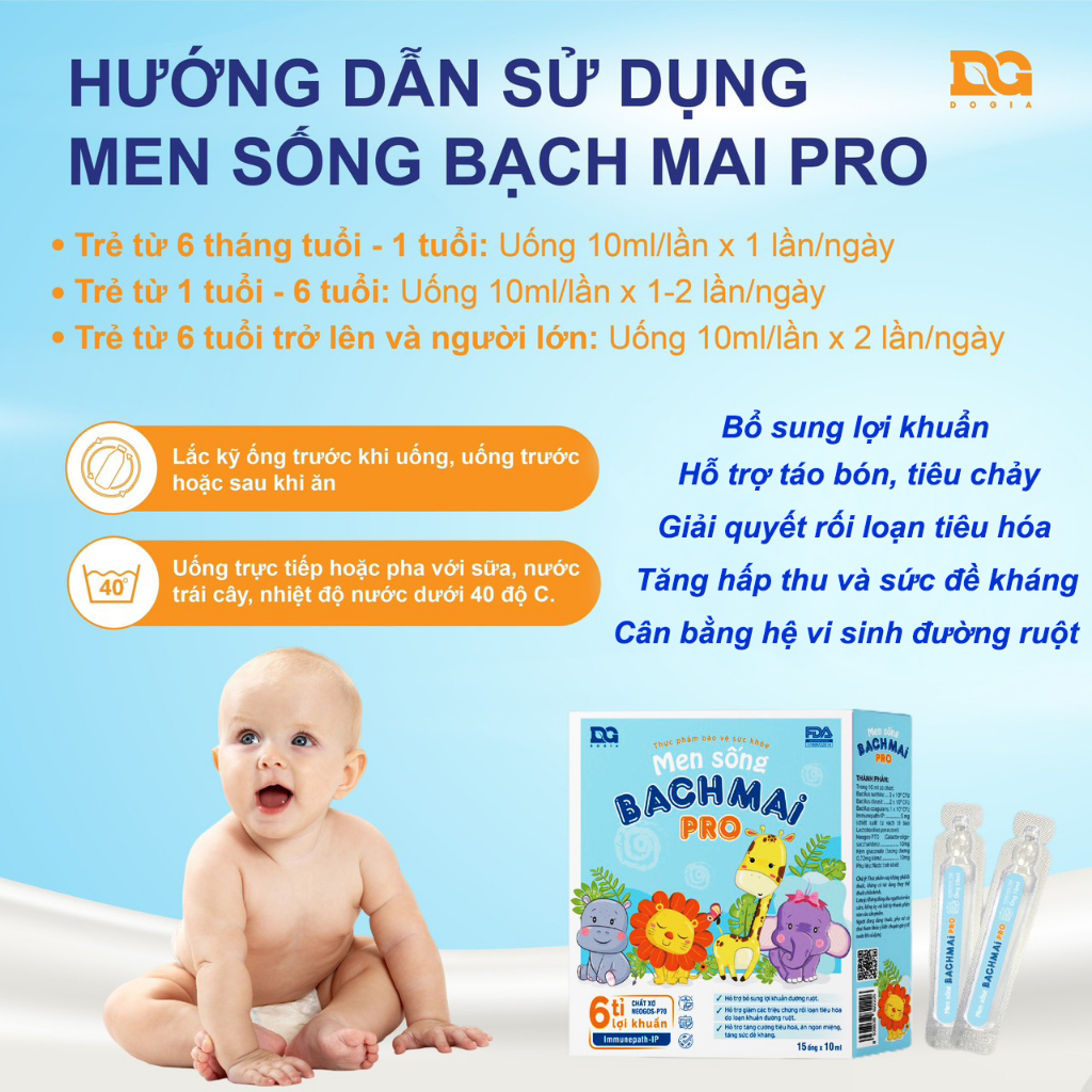 Men sống bạch mai Pro Men vi sinh cho bé tiêu chảy Táo bón Rối loạn tiêu hóa với 6 tỷ lợi khuẩn Chính hãng Đỗ Gia