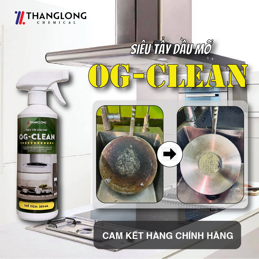 Dung dịch tẩy trắng nồi chảo  hết ố vàng hangi,đen,tẩy dầu mỡ hút mùi,tường bếp OGCLEAN 500ml