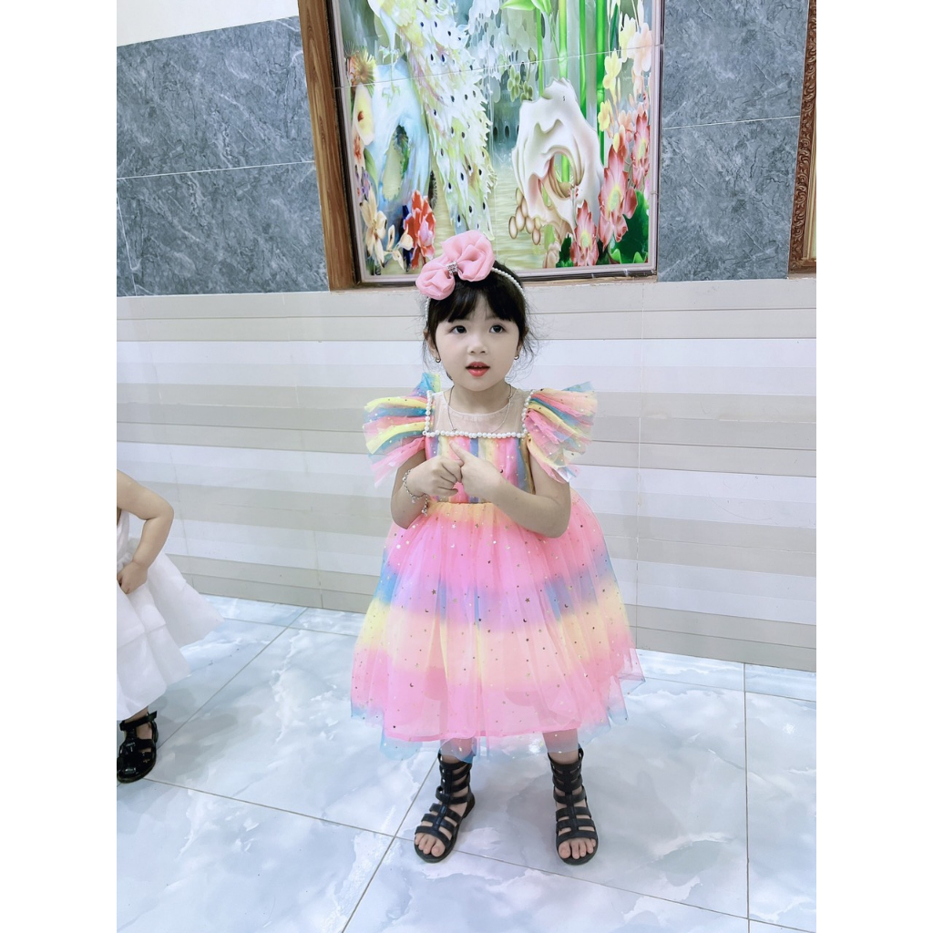 Váy Công Chúa Cầu Vồng Siêu Đẹp cho bé Gái - Đầm Công Chúa Thiết Kế Cao Cấp