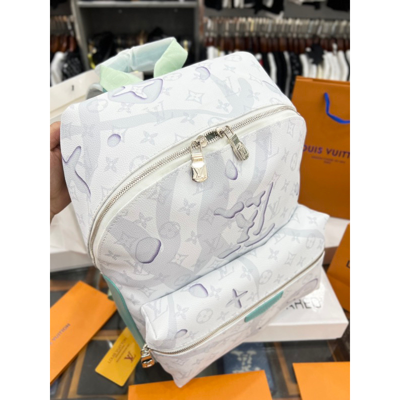 Balo DA cao cấp LV trắng loang mây , balo thời trang hot trend  - hàng Quảng Châu 2023