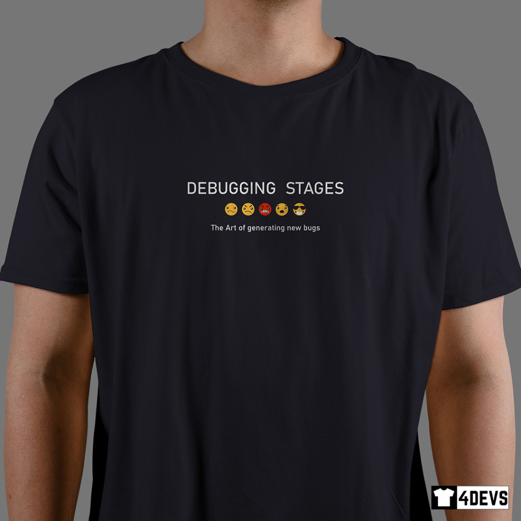 Áo thun IT tay ngắn Unisex Lập trình viên - Debugging Stages