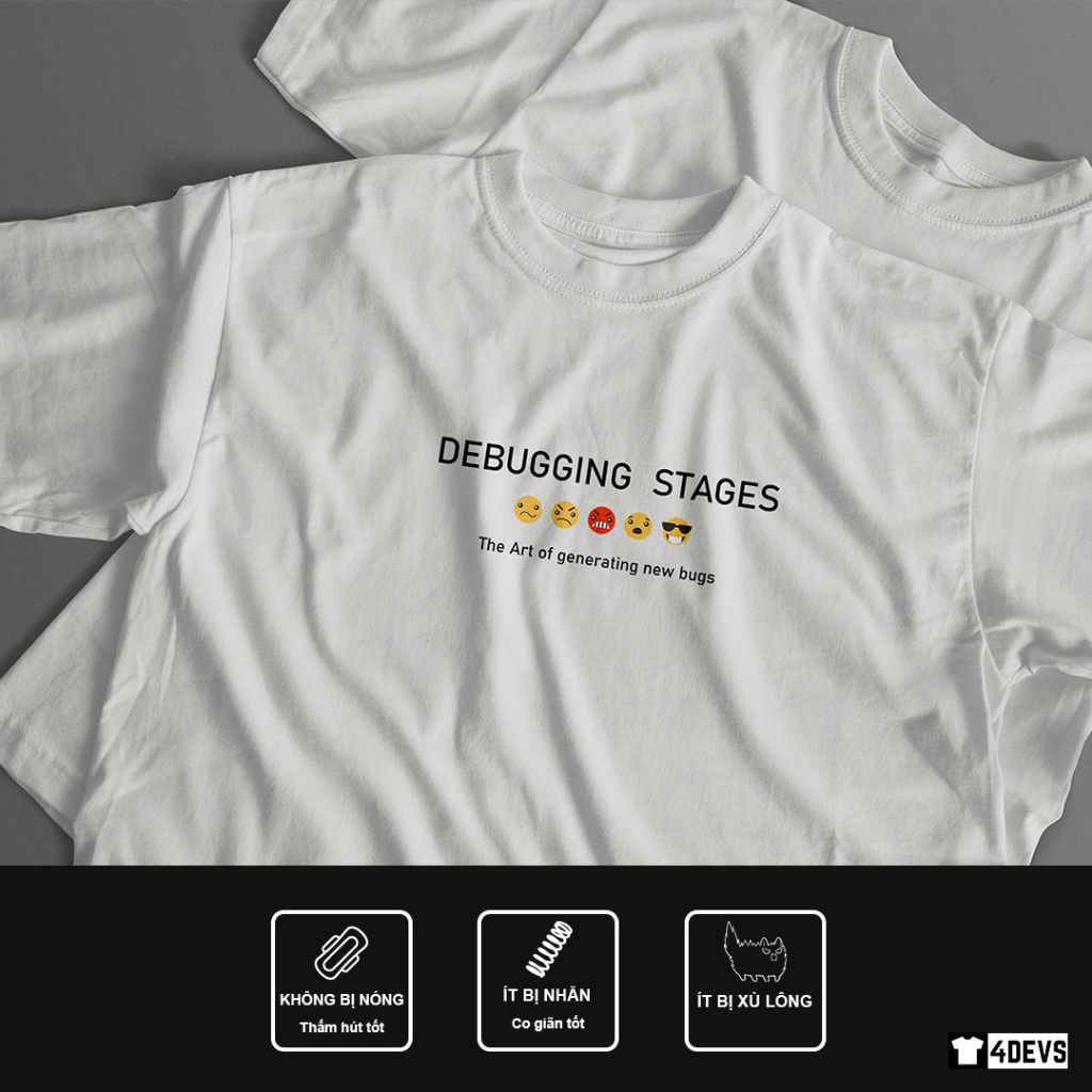 Áo thun IT tay ngắn Unisex Lập trình viên - Debugging Stages